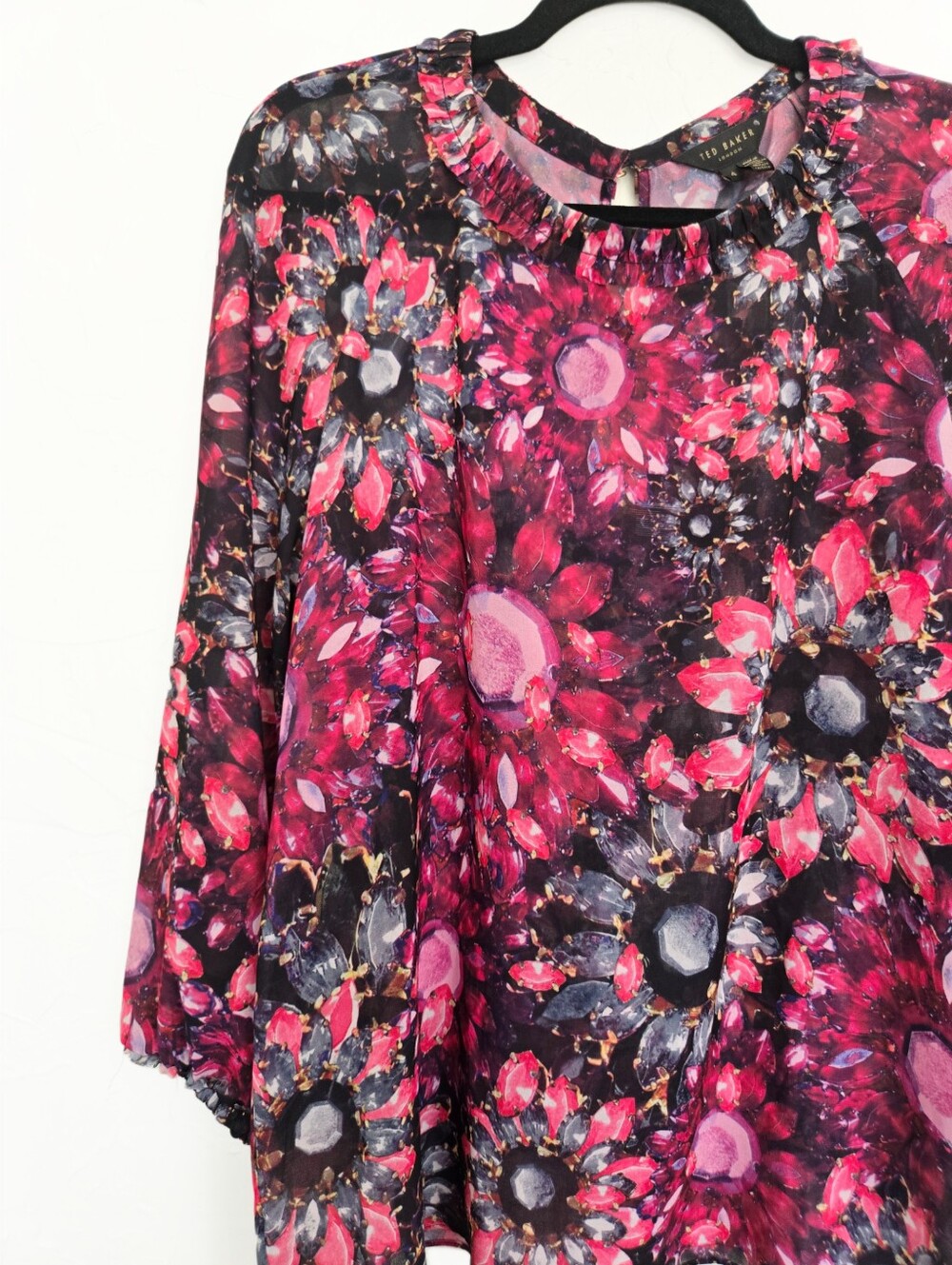 Ted Baker Pink Black Abstract Floral Top, 10